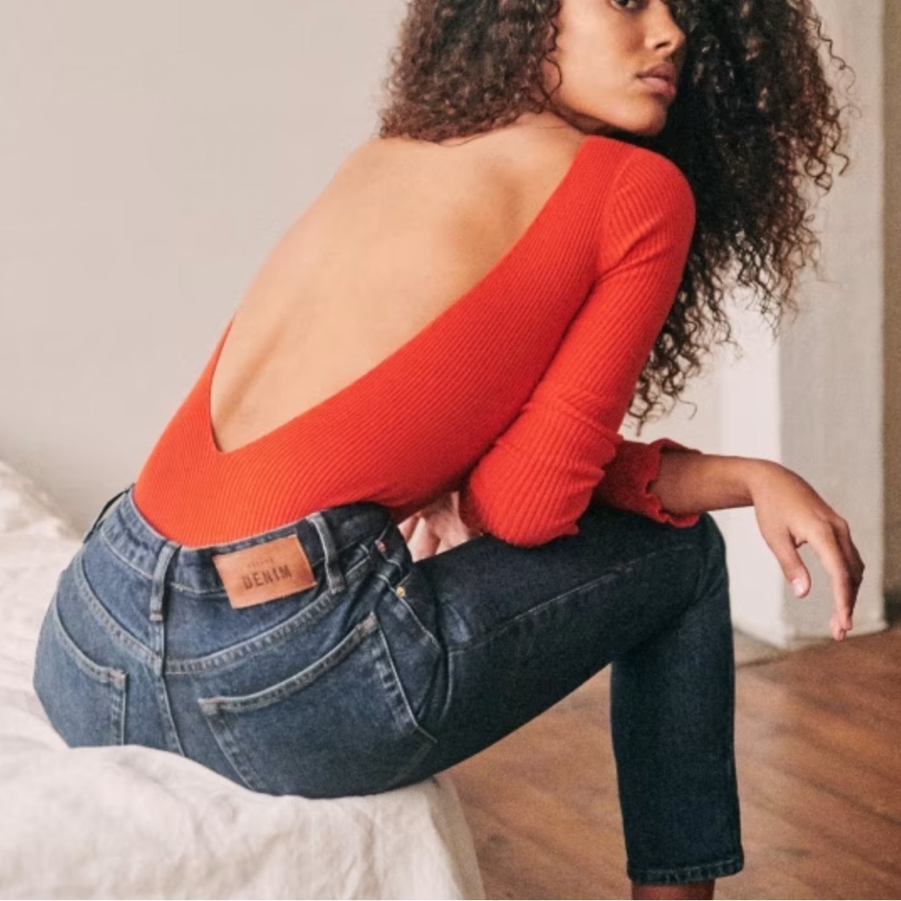 Open-Back Ribbed Sweater Bodysuit